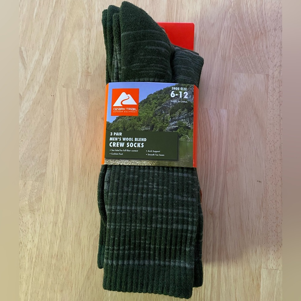 Ozark Trail Men's Merino Wool Blend Socks, 3-Pack